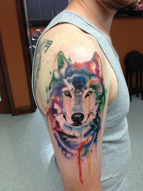 watercolor-wolf-tattoo-ideas