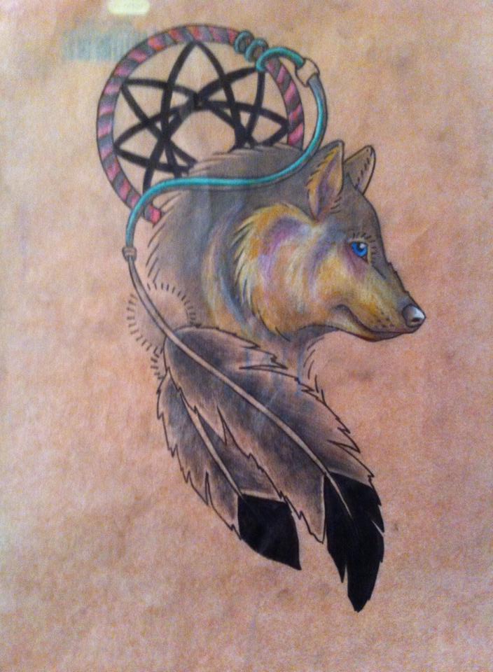 wolf-and-dream-catcher-tattoo-ideas