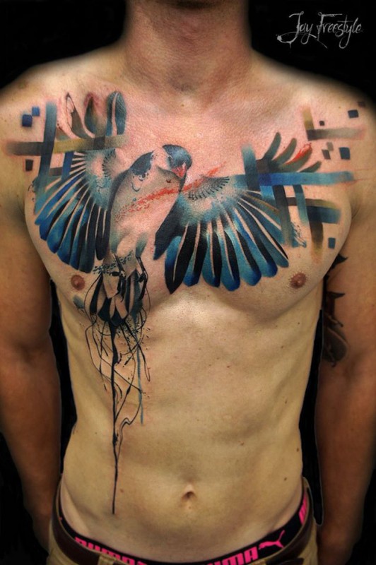 Abstract Bird Tattoo Chest