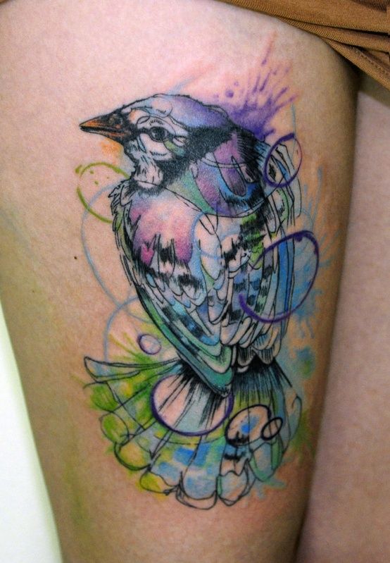 Abstract Watercolor Bird Tattoo