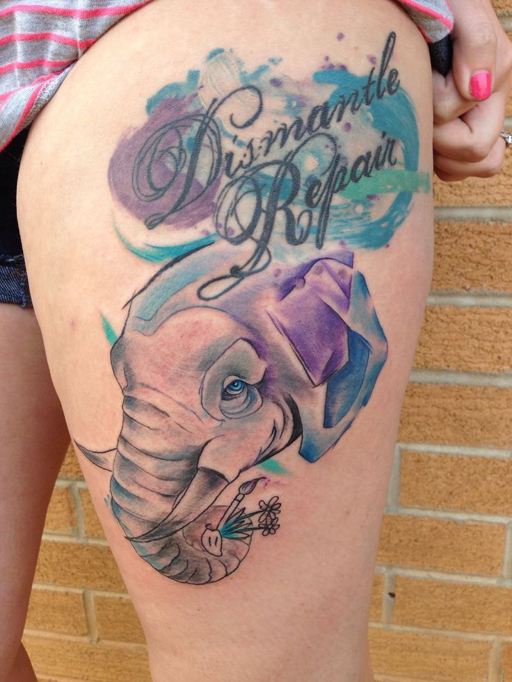 Abstract Watercolor Elephant Tattoo