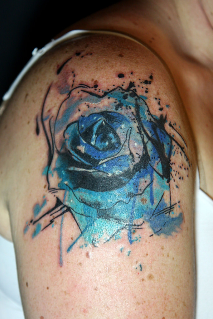 Abstract Watercolor Rose Tattoo