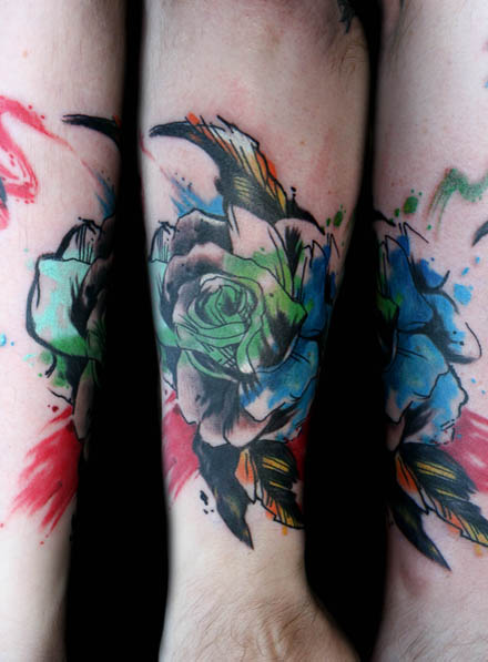 Abstract Watercolor Rose Tattoo