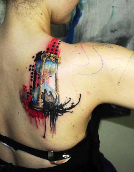 Abstract Watercolor Tattoo Hourglass