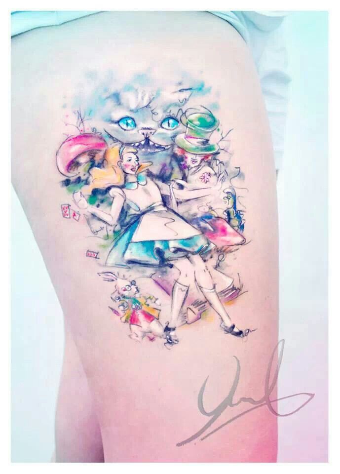 Alice in Wonderland Watercolor Tattoo