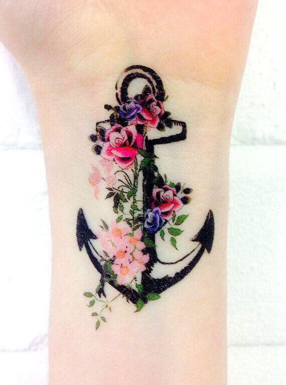 Anchor Flower Tattoo Design