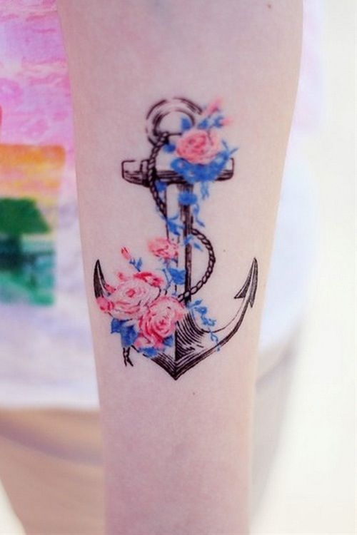Anchor Tattoo with Flowers