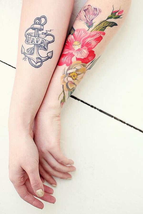 Anchor and Flower Tattoo