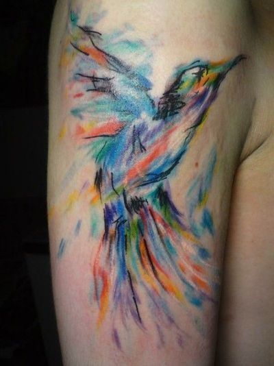 Beautiful Watercolor Hummingbird Tattoo