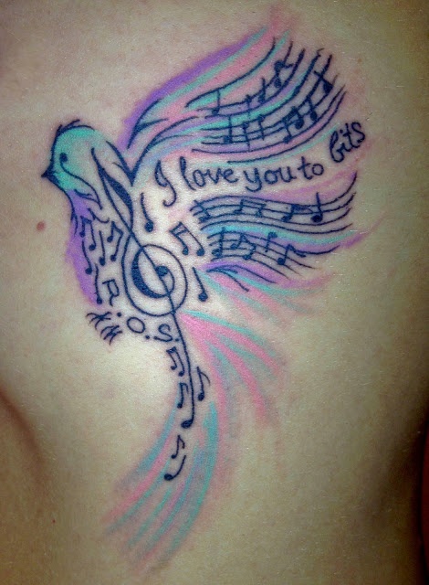 Bird with Music Notes Tattoo
