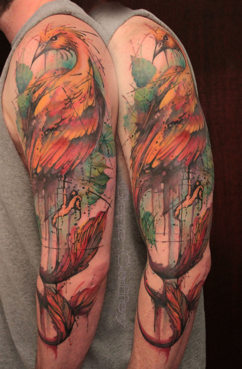 Birds and Flowers Sleeve Tattoo