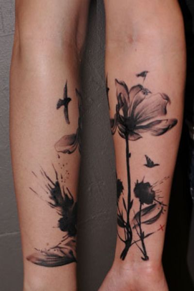 Black Ink Flower Tattoo