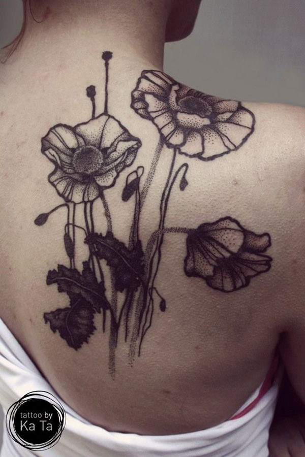 Black and White Poppy Flower Tattoo