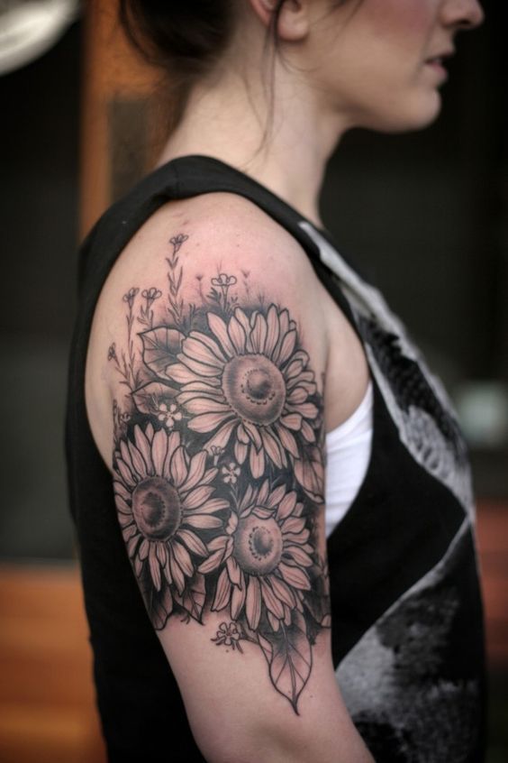 Black and White Sunflower Tattoos