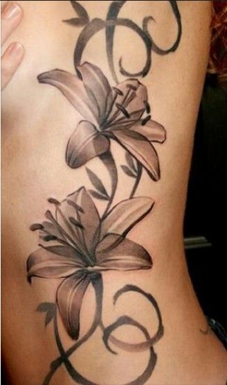 Black and White Tiger Lily Tattoo
