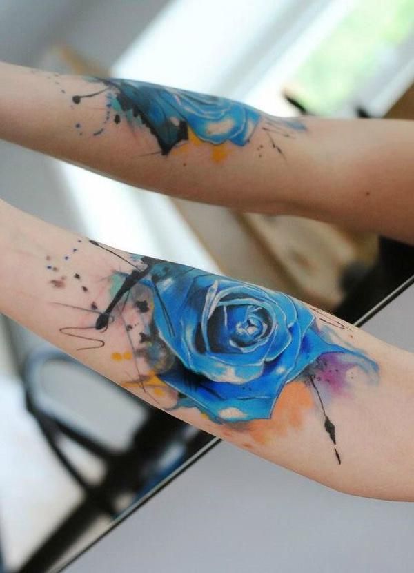 Blue Watercolor Rose Tattoo 2013