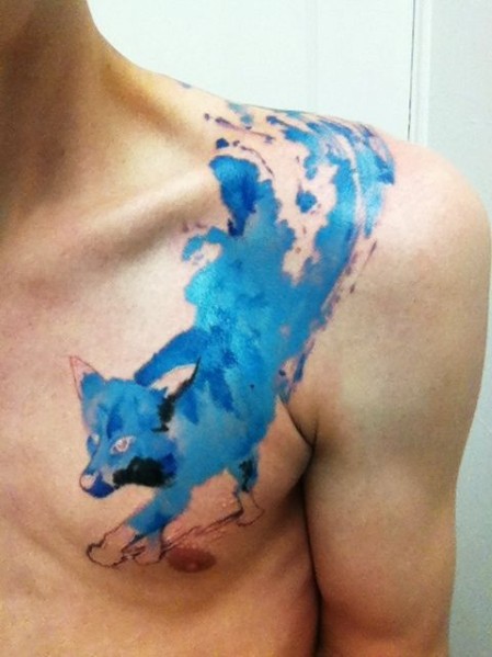 Blue Watercolor Tattoo Fox