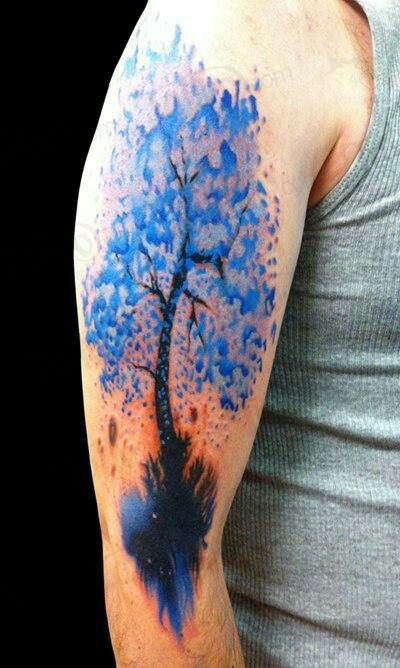 Blue Watercolor Tree Tattoo