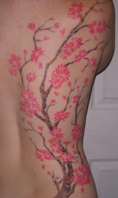 Cherry Blossom with No Outline Tattoo