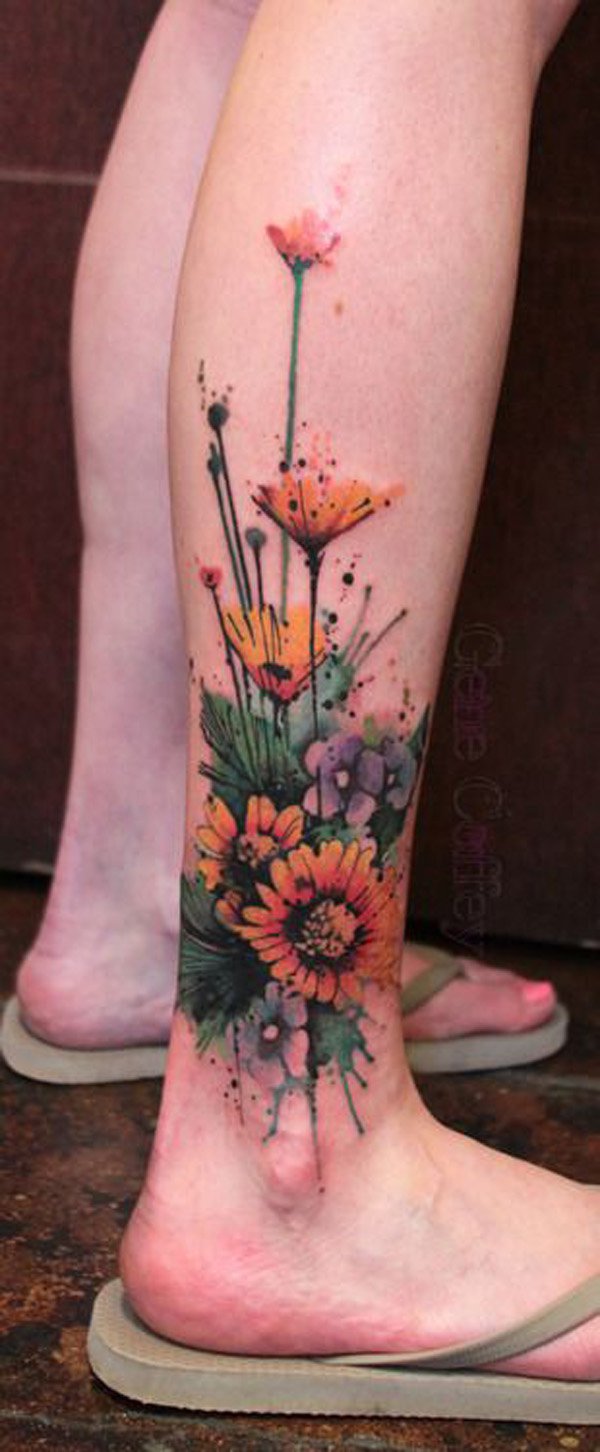 Coffey Watercolor Flower Tattoos