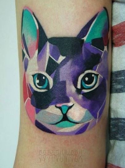 Colorful Cat Tattoo Design New