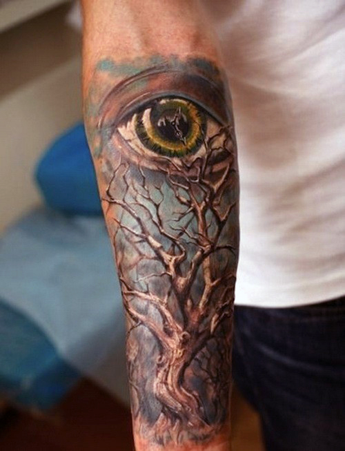 Colorful Tree Tattoos On Forearm