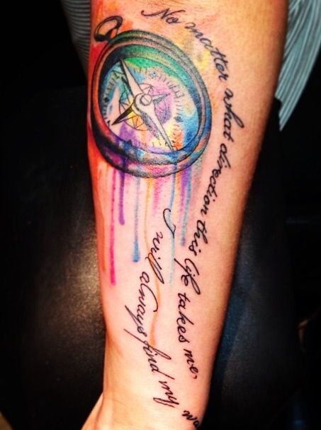 Compass Tattoo with Watercolors