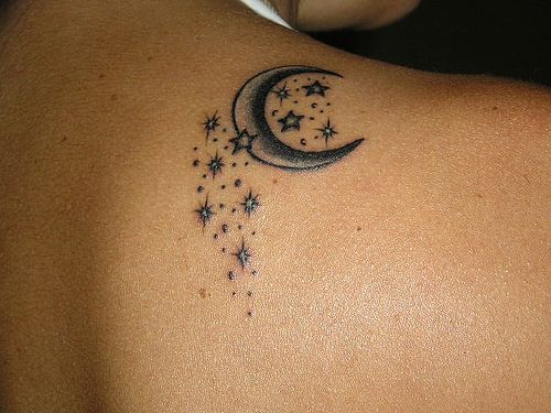 Crescent Moon and Stars Tattoo