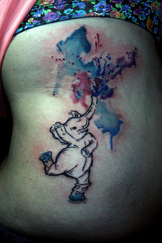 Dancing Elephant Watercolor Tattoo