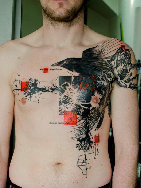 Feather Tattoo On Chest