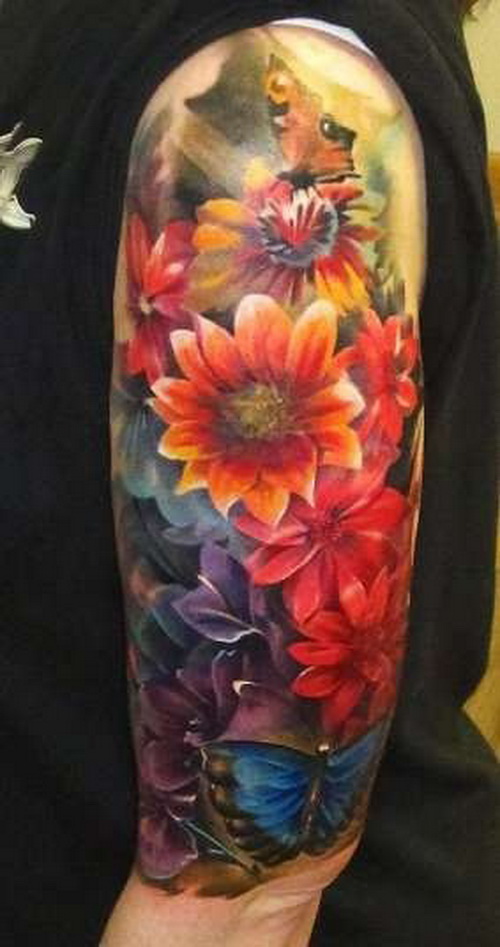 Floral Watercolor Half Sleeve Tattoo