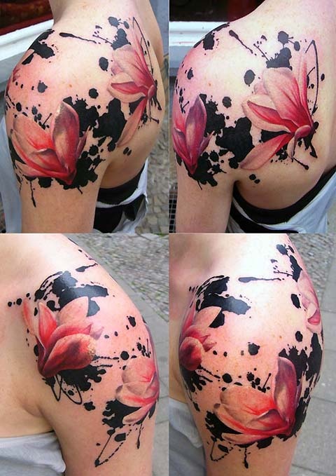 Flower Tattoo Design Ink Splatters