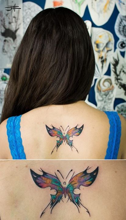 Flowers and Butterflies Tattoo On Back Ideas