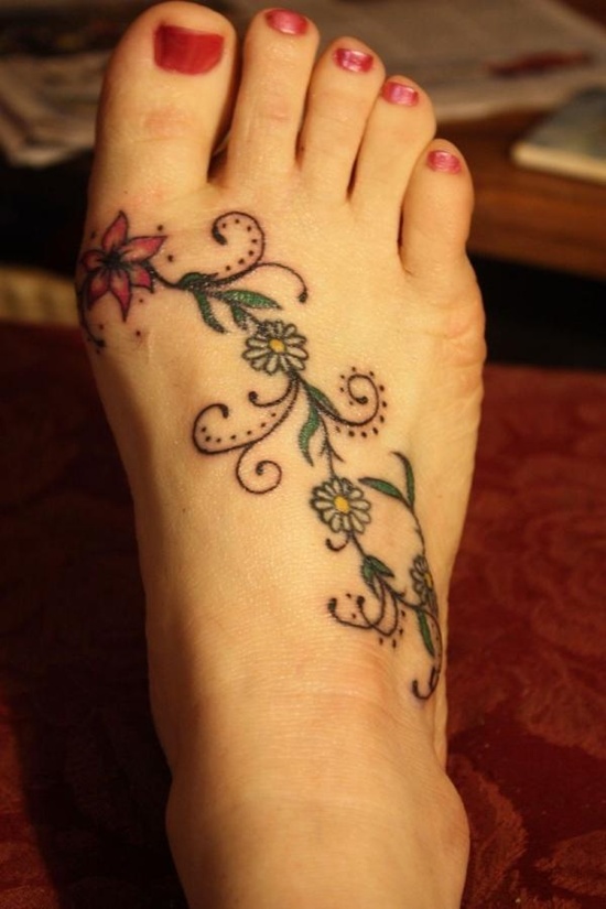 Flowers and Vines Tattoo On Foot