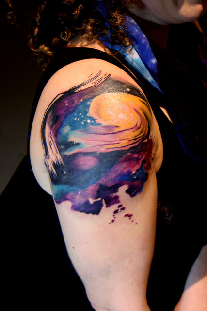 Galaxy Watercolor Mermaid Tattoo