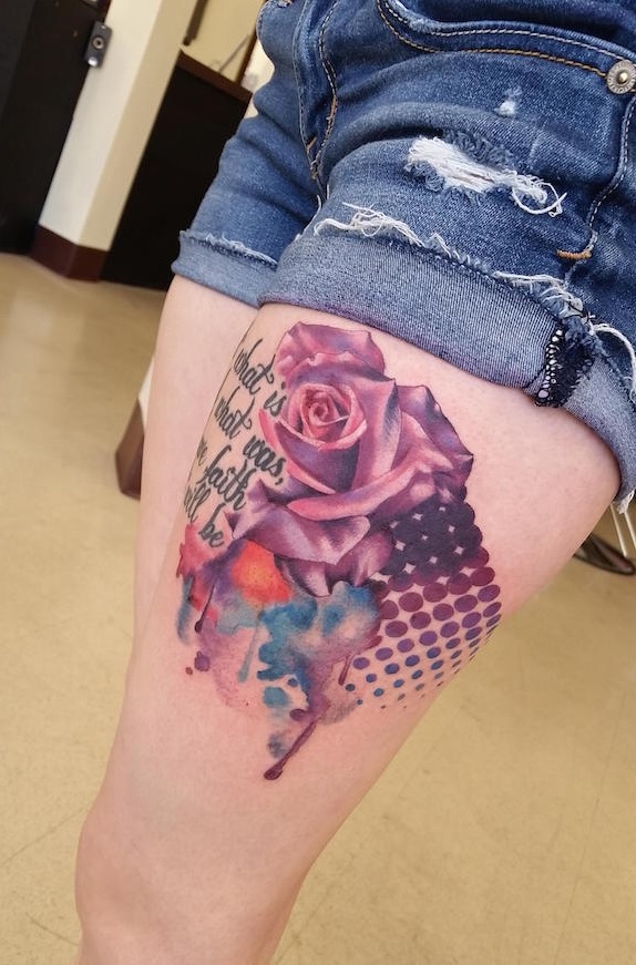 Geometric Watercolor Rose Tattoo