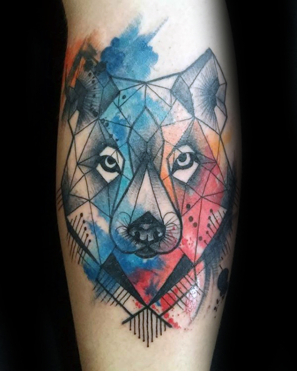 Geometric Watercolor Wolf Tattoo