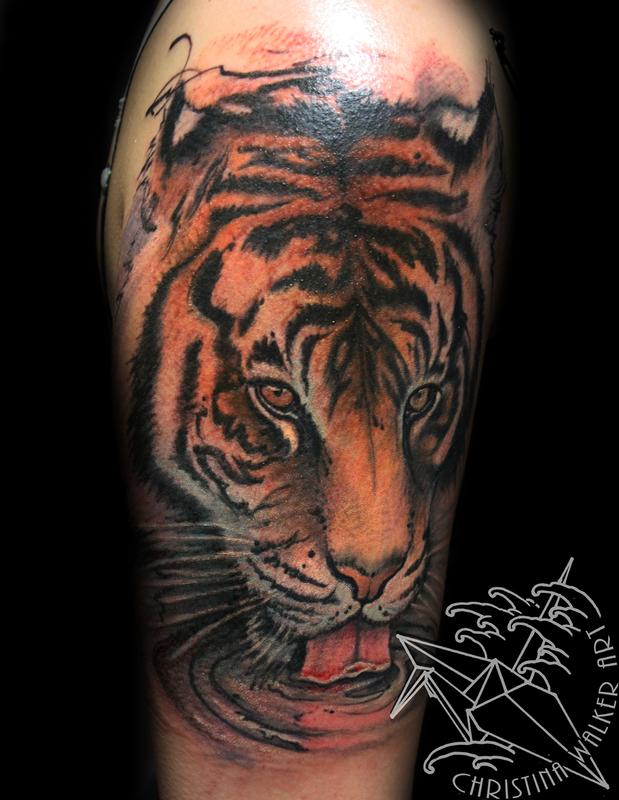 Half Tiger Tattoo Watercolor