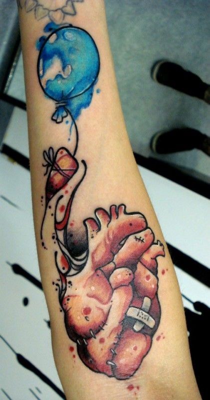 Heart Balloon Watercolor Tattoo
