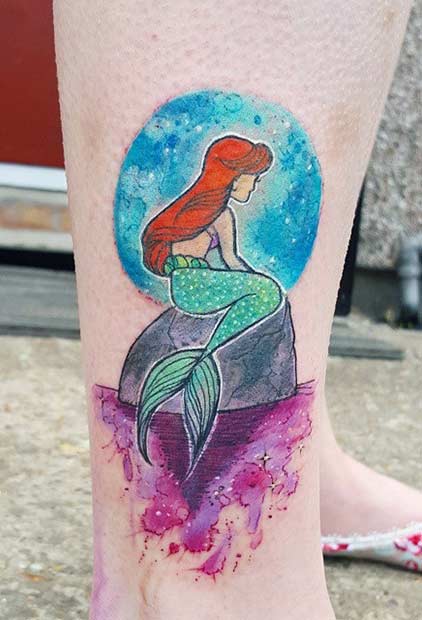 Little Mermaid Watercolor Tattoo