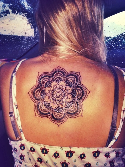 Mandala Lotus Back Tattoo for Women