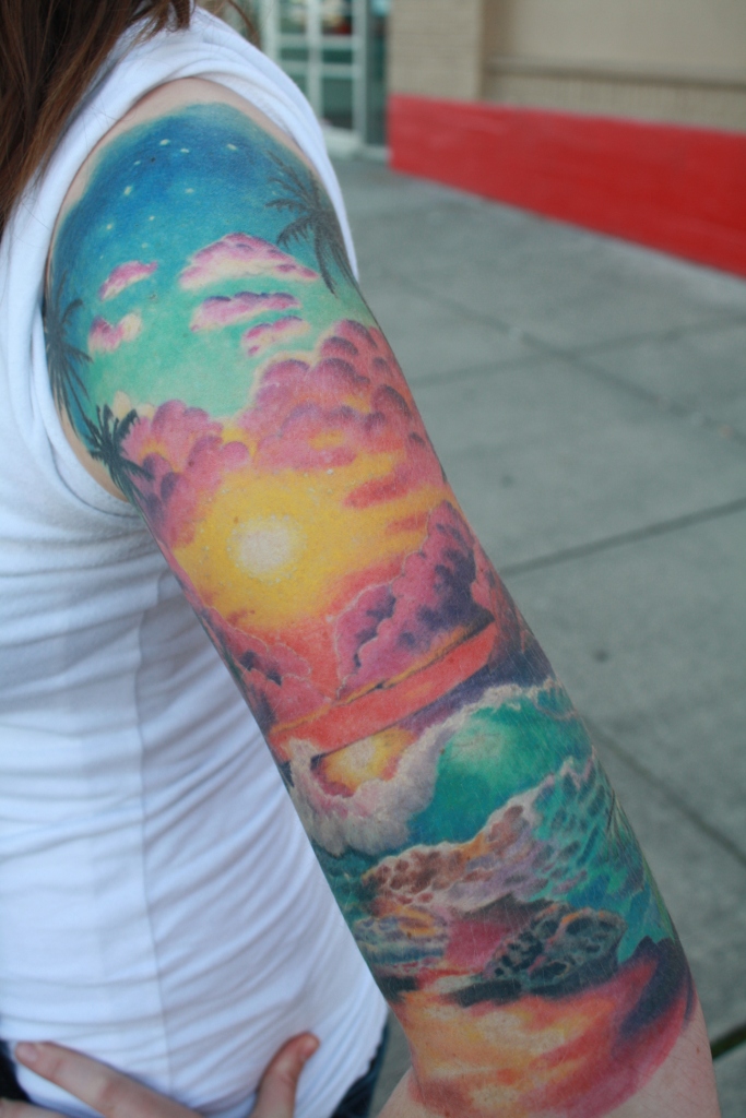 Ocean Sunset Tattoo Sleeve