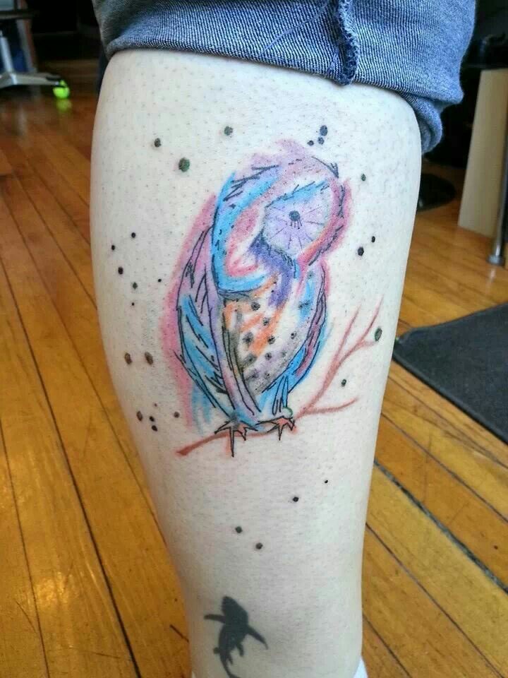 Owl Watercolor Tattoo Style