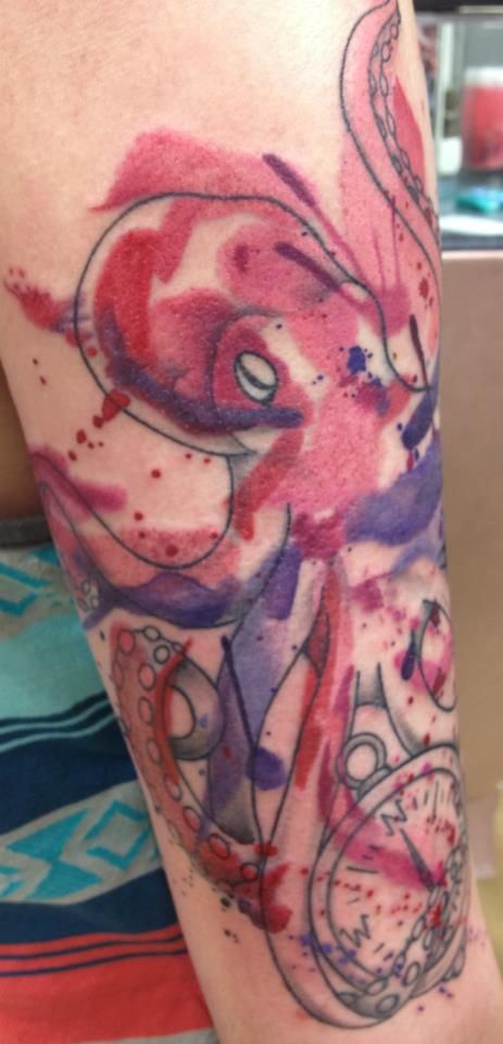 Purple Watercolor Octopus Tattoo