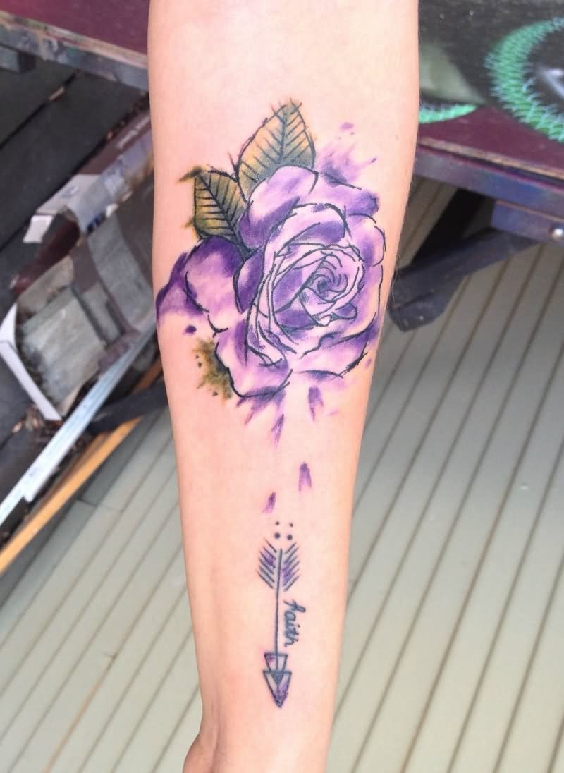 Purple Watercolor Rose Tattoo