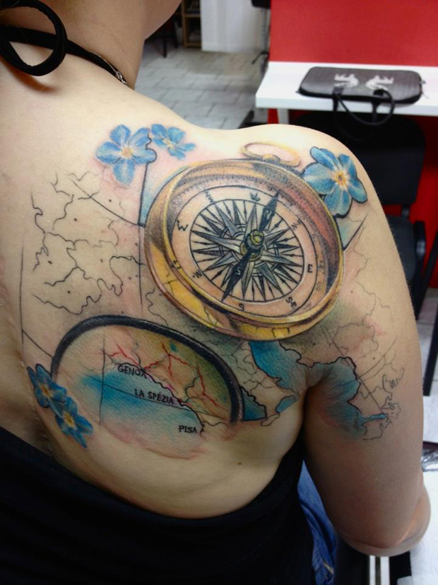 Realistic Compass Tattoo Map