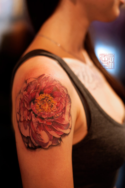 Realistic Peony Flower Tattoo