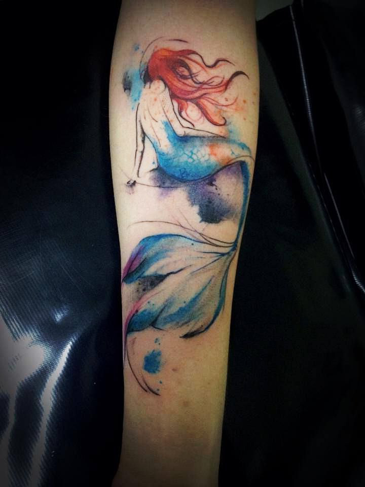 Red Haired Mermaid Tattoo