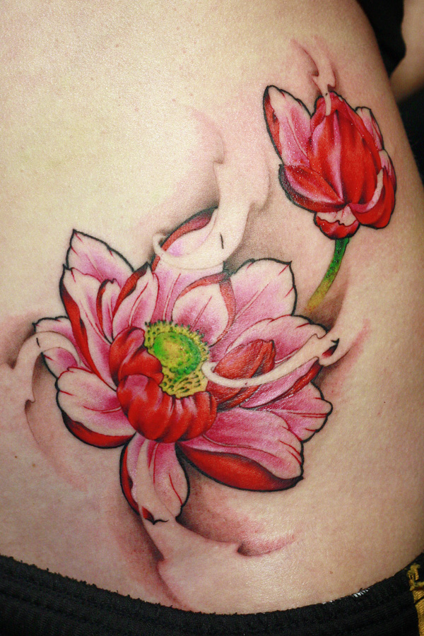 Red Lotus Flower Tattoo
