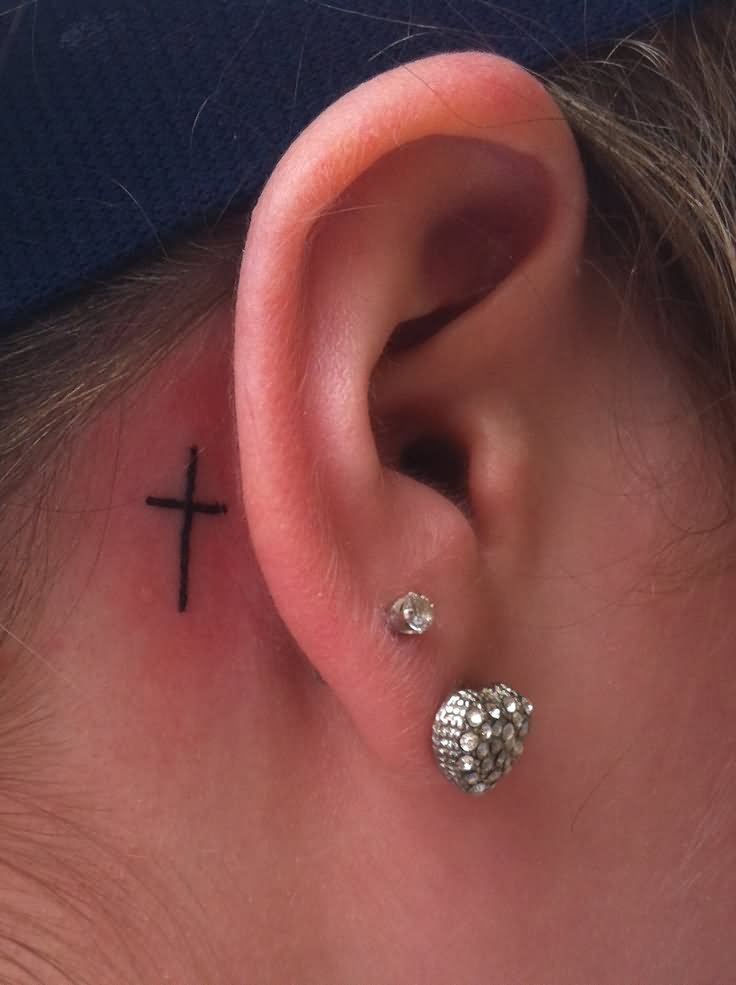 Small Cross Behind the Ear